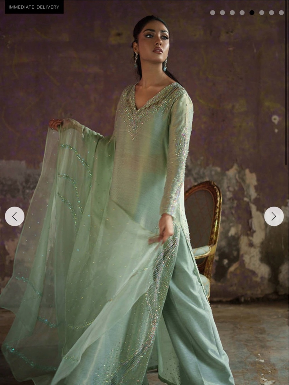 Farida Hasan Mint Green Embellished Women’s Dress